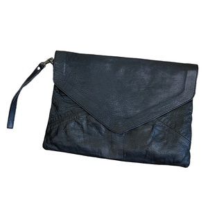 WERA Stockholm Oversized Black Envelope Clutch Bag with Wrist Strap